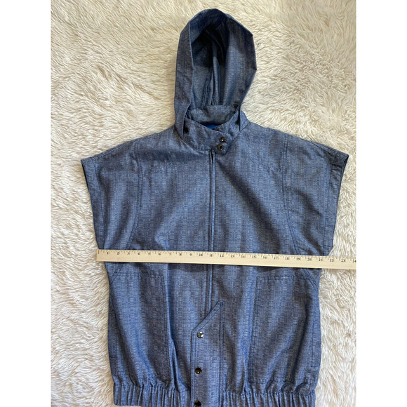 DEREK LAM jacket zip short sleeve denim High Neck Size S Hooded pockets - Picture 9 of 12